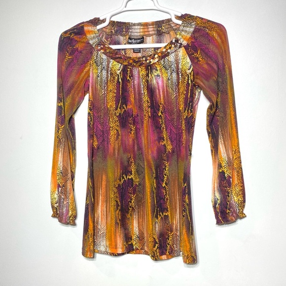Self Esteem Tunic Top Women’s M Multicolor Snakeskin Braided Neck Casual Stretch - Picture 1 of 15